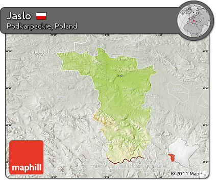 Physical Map of Jaslo, lighten, semi-desaturated