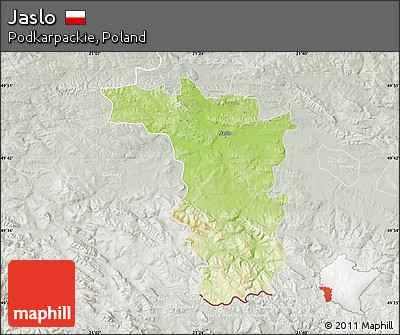 Physical Map of Jaslo, lighten, semi-desaturated