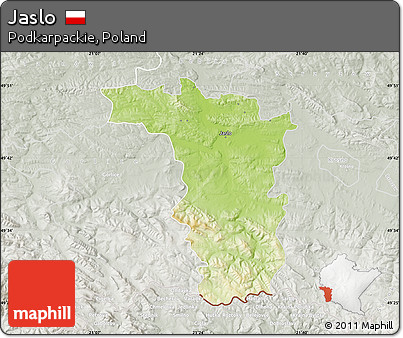 Physical Map of Jaslo, lighten, semi-desaturated