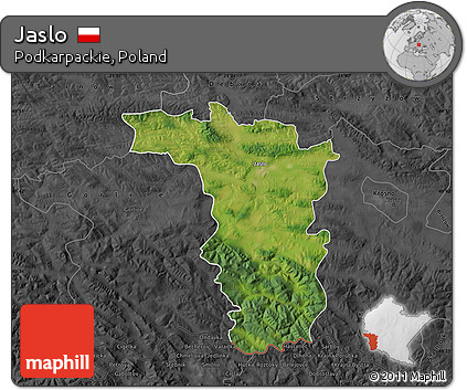Satellite Map of Jaslo, darken, desaturated