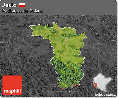 Satellite Map of Jaslo, darken, desaturated