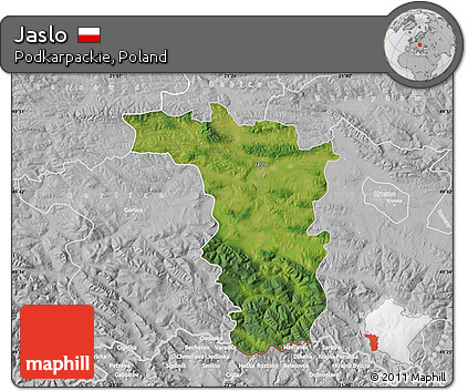 Satellite Map of Jaslo, lighten, desaturated