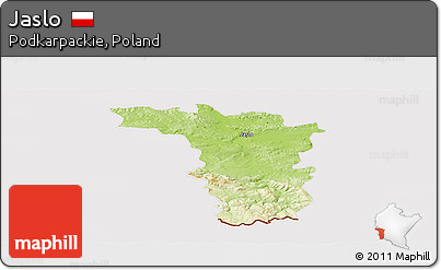 Physical Panoramic Map of Jaslo, cropped outside