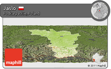 Physical Panoramic Map of Jaslo, darken