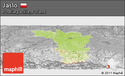 Physical Panoramic Map of Jaslo, desaturated