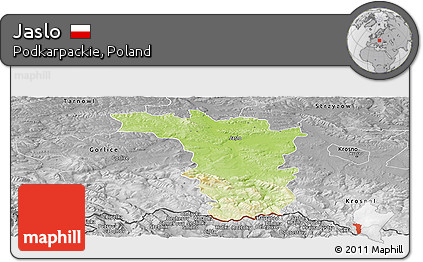 Physical Panoramic Map of Jaslo, desaturated