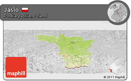 Physical Panoramic Map of Jaslo, lighten, desaturated