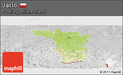 Physical Panoramic Map of Jaslo, lighten, desaturated