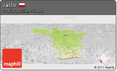 Physical Panoramic Map of Jaslo, lighten, desaturated