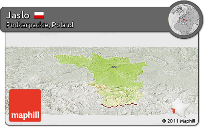Physical Panoramic Map of Jaslo, lighten, semi-desaturated