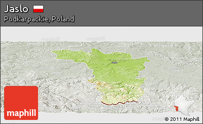 Physical Panoramic Map of Jaslo, lighten, semi-desaturated