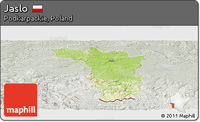 Physical Panoramic Map of Jaslo, lighten, semi-desaturated
