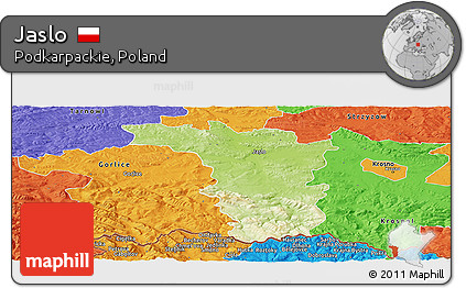 Physical Panoramic Map of Jaslo, political outside