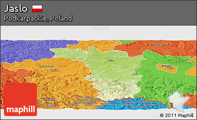 Physical Panoramic Map of Jaslo, political outside