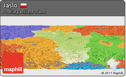 Physical Panoramic Map of Jaslo, political outside