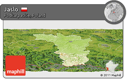 Physical Panoramic Map of Jaslo, satellite outside