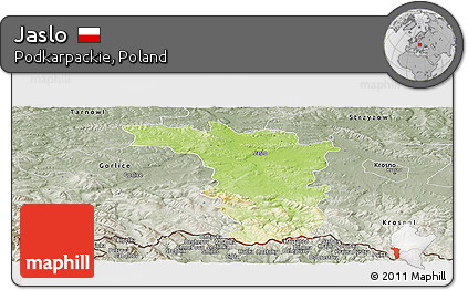Physical Panoramic Map of Jaslo, semi-desaturated