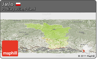 Physical Panoramic Map of Jaslo, semi-desaturated