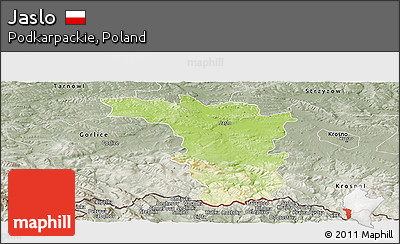 Physical Panoramic Map of Jaslo, semi-desaturated