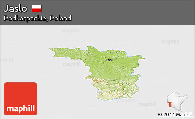 Physical Panoramic Map of Jaslo, single color outside