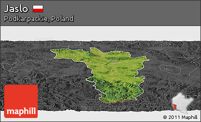 Satellite Panoramic Map of Jaslo, darken, desaturated
