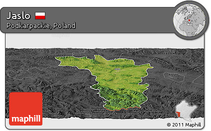 Satellite Panoramic Map of Jaslo, darken, desaturated