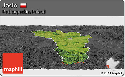 Satellite Panoramic Map of Jaslo, darken, desaturated