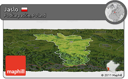 Satellite Panoramic Map of Jaslo, darken