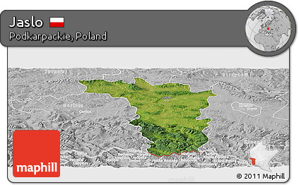 Satellite Panoramic Map of Jaslo, lighten, desaturated