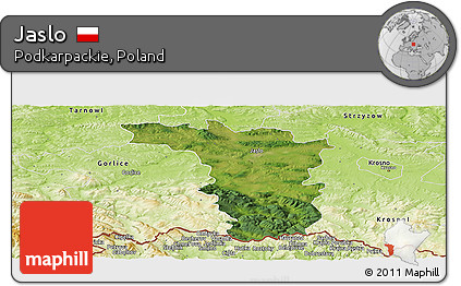 Satellite Panoramic Map of Jaslo, physical outside