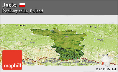 Satellite Panoramic Map of Jaslo, physical outside