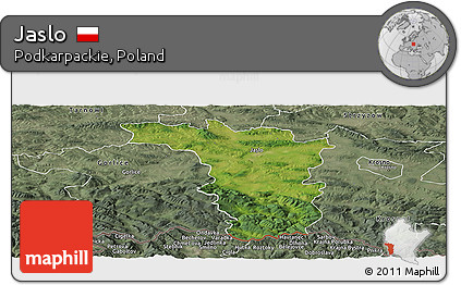 Satellite Panoramic Map of Jaslo, semi-desaturated