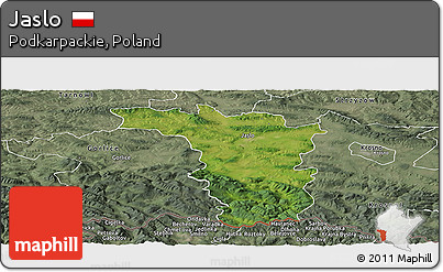 Satellite Panoramic Map of Jaslo, semi-desaturated