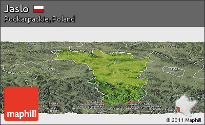 Satellite Panoramic Map of Jaslo, semi-desaturated