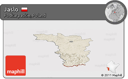 Shaded Relief Panoramic Map of Jaslo, cropped outside