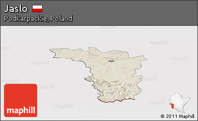 Shaded Relief Panoramic Map of Jaslo, cropped outside