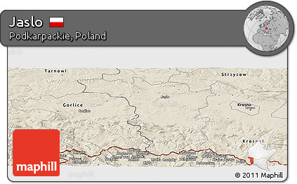 Shaded Relief Panoramic Map of Jaslo