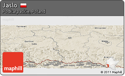 Shaded Relief Panoramic Map of Jaslo
