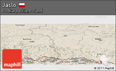 Shaded Relief Panoramic Map of Jaslo