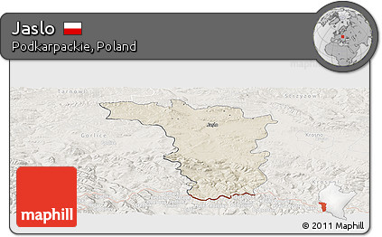 Shaded Relief Panoramic Map of Jaslo, lighten
