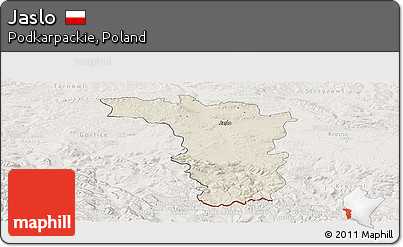 Shaded Relief Panoramic Map of Jaslo, lighten