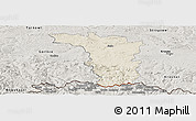 Shaded Relief Panoramic Map of Jaslo, semi-desaturated