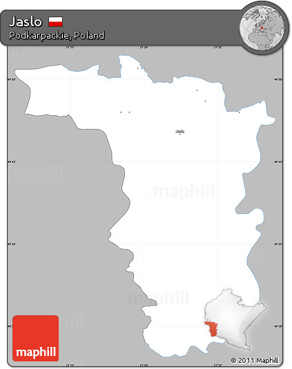 Gray Simple Map of Jaslo, single color outside
