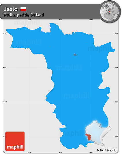 Political Simple Map of Jaslo, single color outside