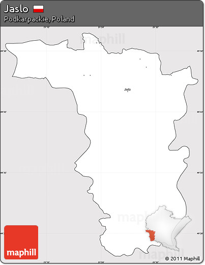Silver Style Simple Map of Jaslo, cropped outside