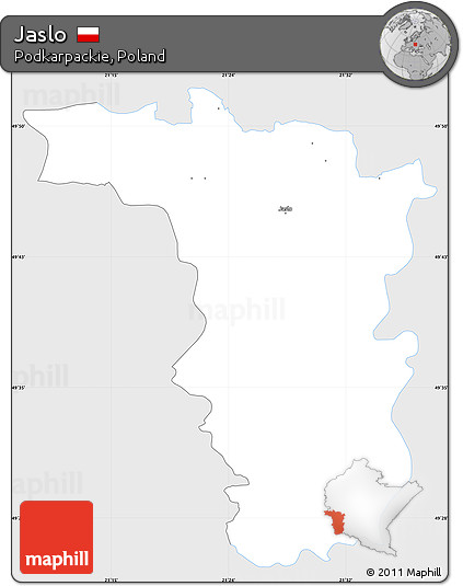 Silver Style Simple Map of Jaslo, single color outside