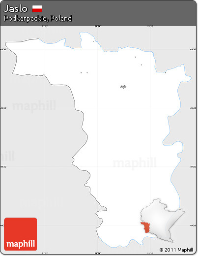 Silver Style Simple Map of Jaslo, single color outside
