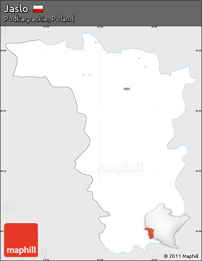 Silver Style Simple Map of Jaslo, single color outside