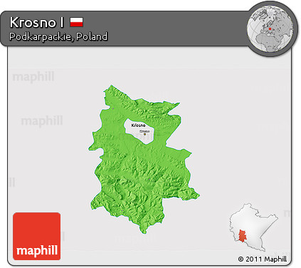 Political 3D Map of Krosno I, single color outside