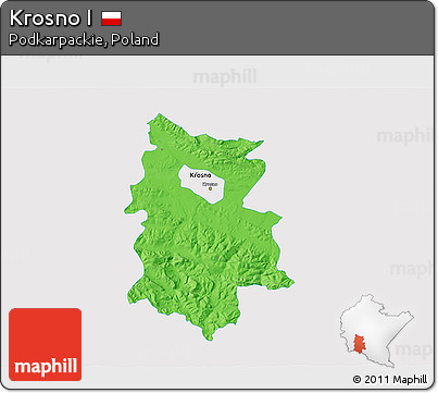 Political 3D Map of Krosno I, single color outside